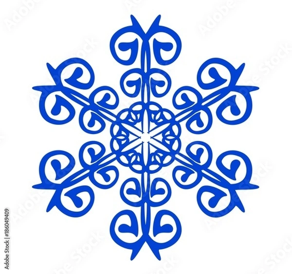 Obraz blue abstract snowflake on white background