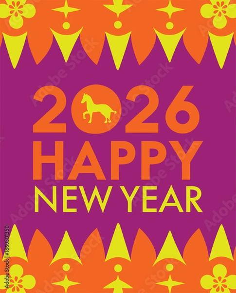 Obraz 2026年午年　おしゃれな七宝模様の年賀状テンプレート