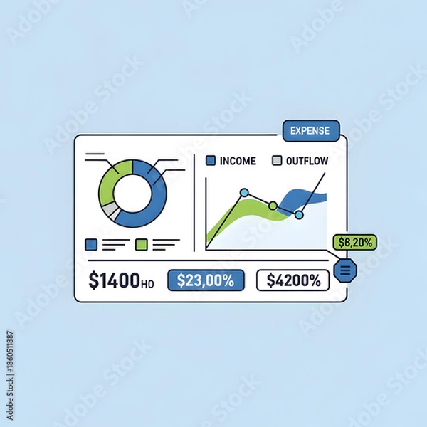 Fototapeta Financial dashboard with pie chart and graph.