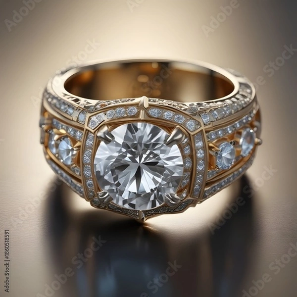 Obraz  ring features a large center stone and diamond 