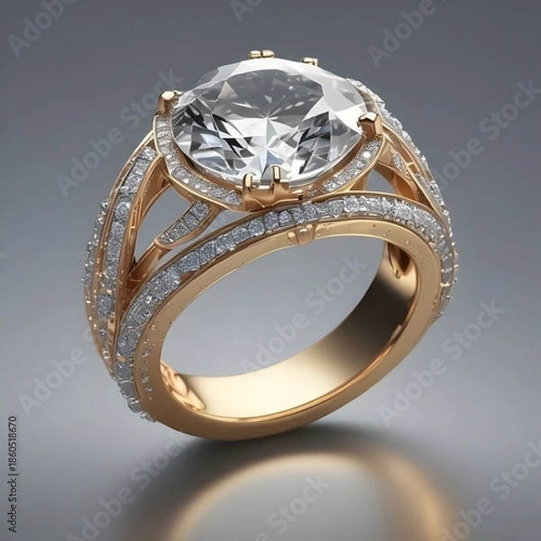 Obraz  ring features a large center stone and diamond 