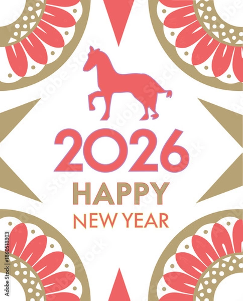 Obraz 2026年午年　和風花柄の馬の年賀背景（16:9サイズ）