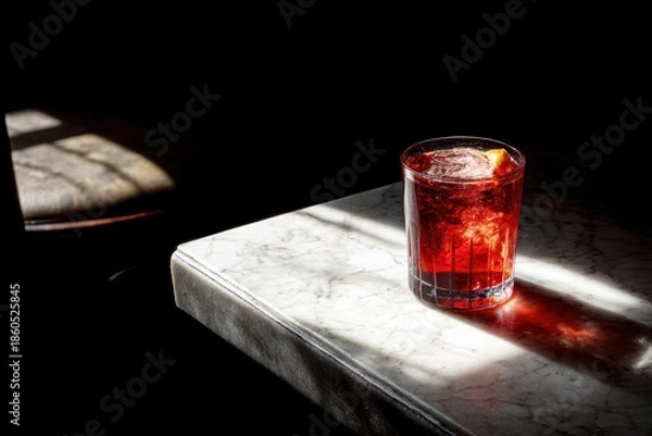 Fototapeta テーブルの上の飲み物と光の影