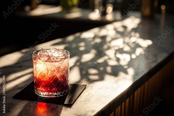 Fototapeta カウンターに置かれたカクテルと影の形
