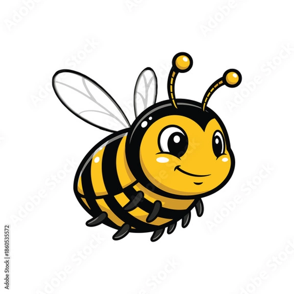 Obraz Friendly cartoon bee smiling and flying happily.