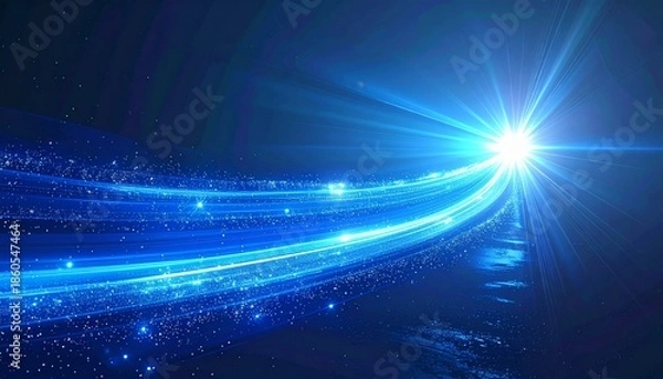 Obraz Blue ray light moving, light flare - 3d rendering