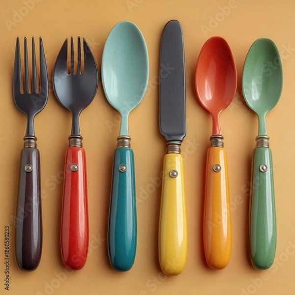 Obraz Flat style cutlery (fork/knife/spoon) vector set