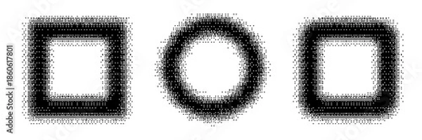 Obraz Bitmap geometric shapes set. Distorted pixel Y2k halftone