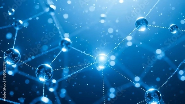 Obraz Abstract blue network of interconnected nodes and glowing lines digital technology