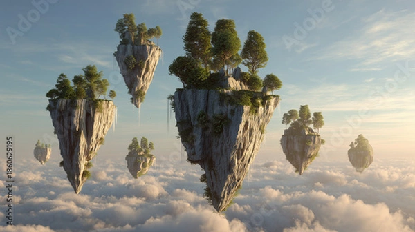 Obraz 3D Render: Abstract Floating Islands Landscape