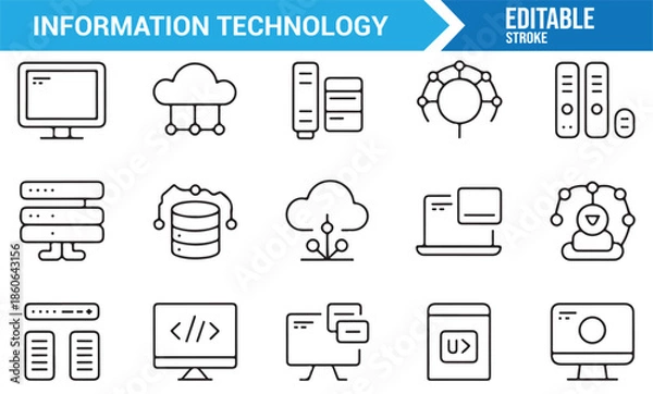 Obraz Cloud computing and server outline icons for tech projects