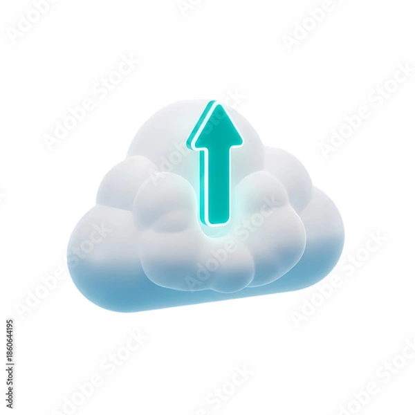 Obraz Cloud computing concept with glowing blue arrow pointing upwards