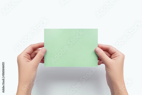 Obraz Human Hands Presenting an Empty Green Square Card