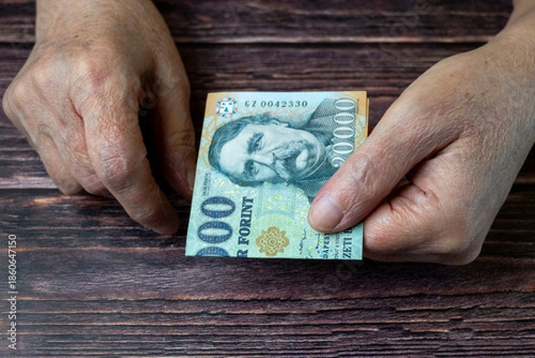 Obraz Hungarian Forint In Elderly Hands