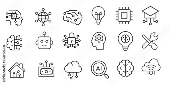 Obraz Artificial Intelligence Line Icon Set