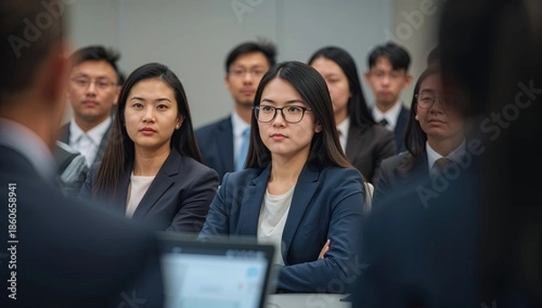 Fototapeta Audience listening attentively in corporate seminar
