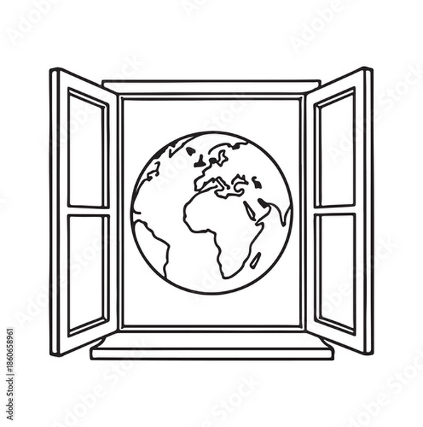 Fototapeta open window and planet earth