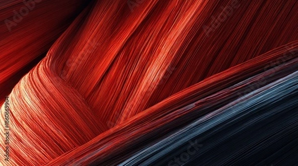 Obraz Abstract composition features deep crimson strands interwoven with dark, cool threads creating dynamic flow