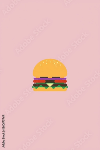 Obraz Minimal Flat Vector Hamburger Solid Color Blocks Simple Shapes No Gradients