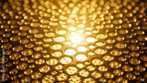 Fototapeta Golden Circular Bubble Texture with Light Reflection.