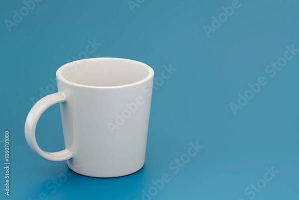 Obraz Empty white ceramic mug on blue background for branding