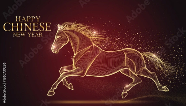 Fototapeta Chinese New Year Year Of The Horse Gold Line Art Illustration