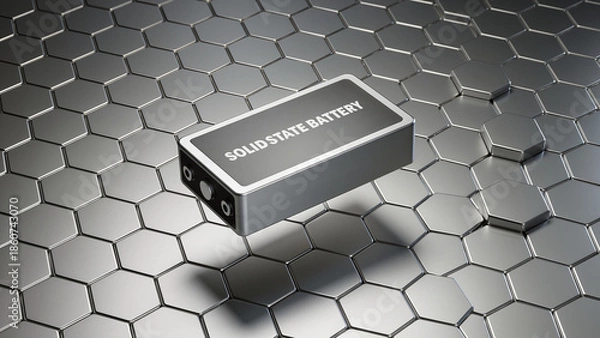 Obraz Floating Solid State Battery on Silver Honeycomb Background..