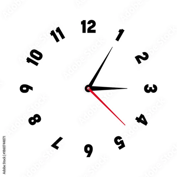 Obraz Mechanical clock face with arabic numerals, bezel. Watch dial with minute, hour marks and numbers. Timer or stopwatch element. Blank measuring circle scale with divisions. Vector illustration