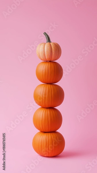 Obraz Pumpkin stack close up on pink background. Halloween concept.