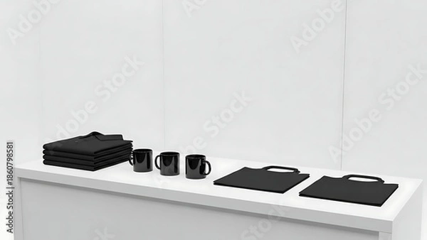 Fototapeta Minimalist Black Merchandise Display on White Countertop.