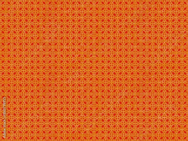 Obraz シームレスな赤地に金色ラインの変わり七宝文様背景