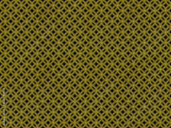 Obraz シームレスな黒地に金色ラインの七宝文様背景