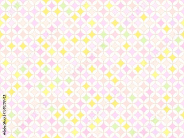 Obraz シームレスな春色七宝文様葉状部分透過背景