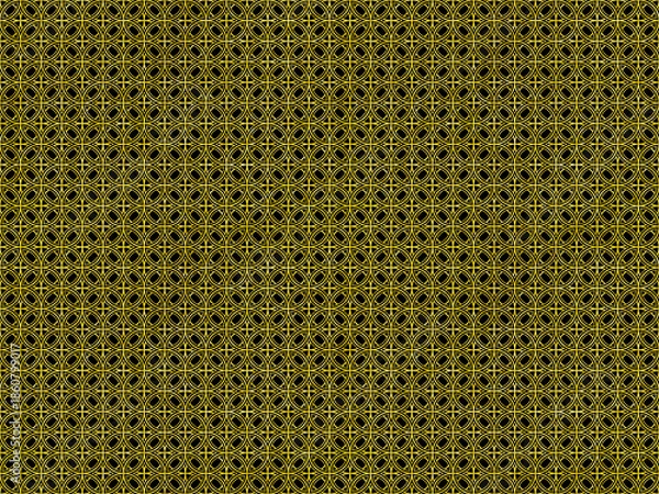 Obraz シームレスな黒地に金色ラインの変わり七宝文様背景