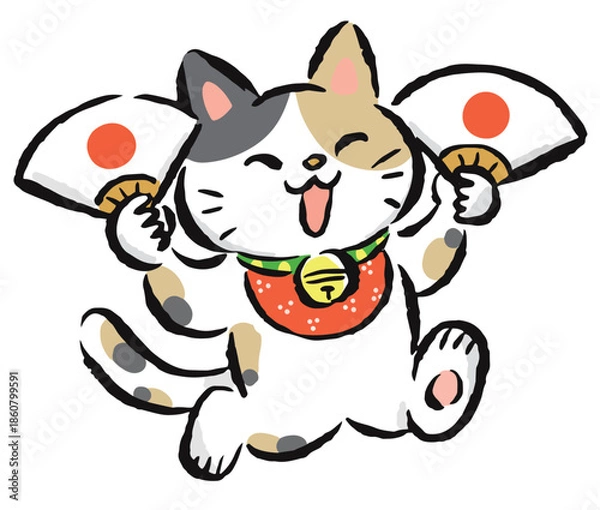 Obraz 扇子を持って舞うハチワレ猫