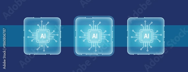 Obraz Glassmorphism AI processor microchips illustration element displaying advanced futuristic, digital technology, neural network, machine learning, deep learning, engineering, innovation design