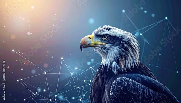 Obraz Majestic Eagle Head with Digital Network Overlay.