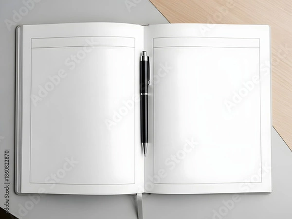 Obraz Open blank notebook with pen and copy space