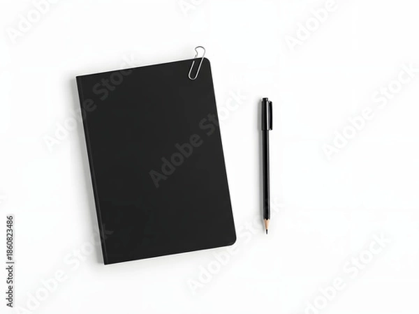 Obraz Plain notebook and writing instrument on transparent background