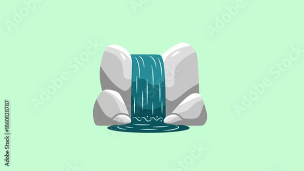 Obraz Cartoon Waterfall Cascading Down Rocks into a Pool.