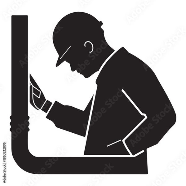 Obraz  Silhouette icon of a construction worker or engineer inspecting a pipe structure