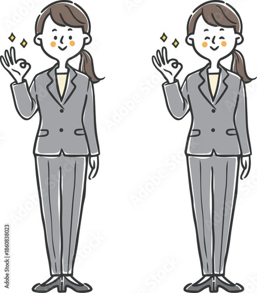 Obraz OKサインをする女性会社員　全身　ベクター