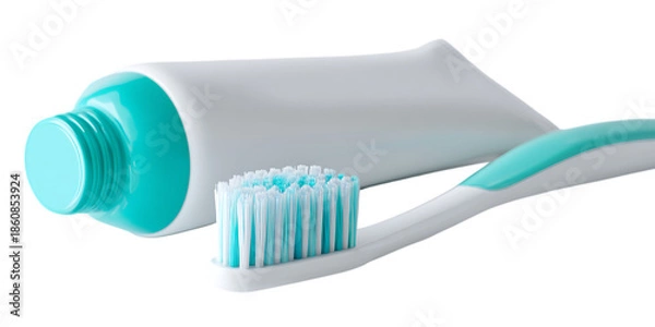 Obraz Toothbrush and toothpaste tube close up.