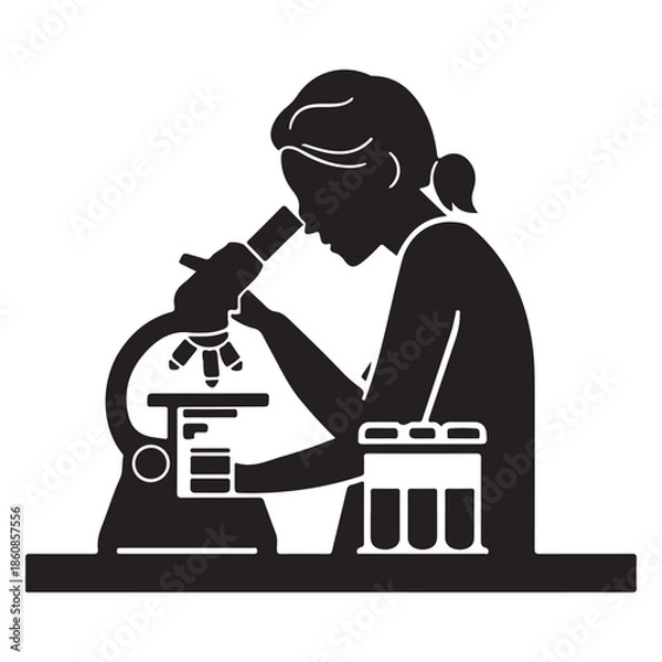 Obraz  A young scientist examining samples under a microscope in a laboratory setting