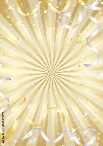 Fototapeta 金銀のテープが飛ぶキラキラした縦向き背景イラスト