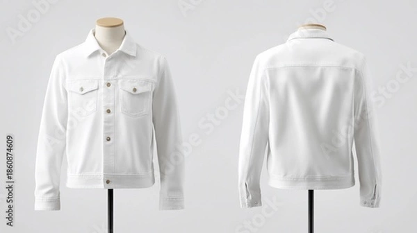 Obraz White denim jacket displayed on a mannequin from multiple angles.