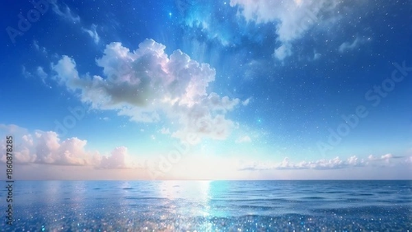 Obraz 流れを感じる美しい幻想的な夜明けのキラキラ雲のイラスト壁紙背景