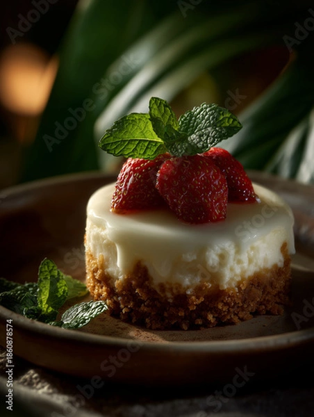 Obraz Mini Strawberry Cheesecake Dessert Presentation