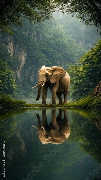 Obraz Elephant Walking Through Lush Forest Landscape