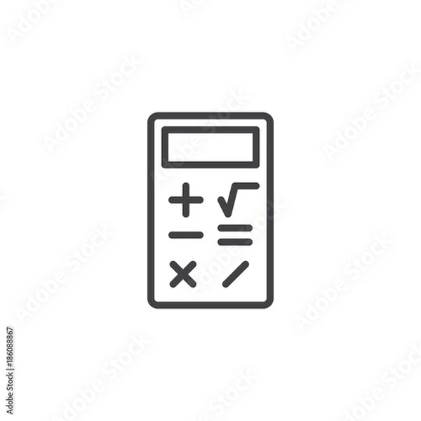 Fototapeta Calculator line icon, outline vector sign, linear style pictogram isolated on white. Calculate symbol, logo illustration. Editable stroke